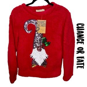 CHANCE OR FATE Christmas Fuzzy Gnome Pullover Sweater Size Small